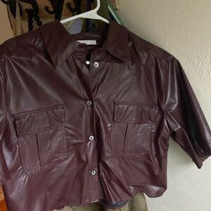 Cropped burgundy/brown leather top
